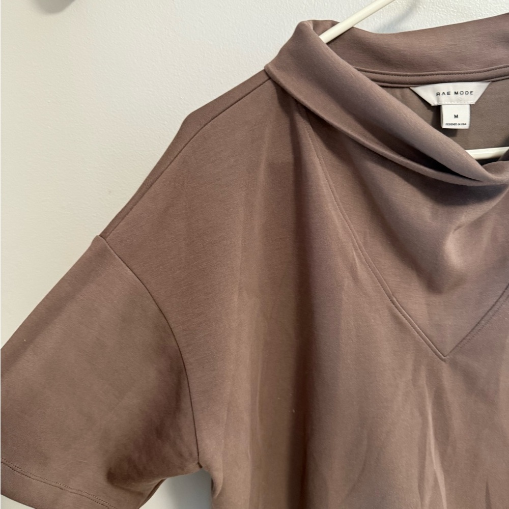 Rae Mode Boutique Short Sleeve Cowl Neck Top in Mocha - Picture 3 of 6